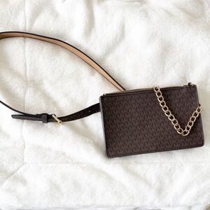MICHAEL KORS signature logo belt bag Gold chain Brown Fanny Pack XL